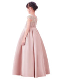 Illusion Lace Cap Sleeves Flower Girl Dress Elegant Princess Junior Bridesmaid Ballroom Dance L246
