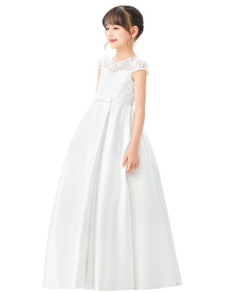 Illusion Lace Cap Sleeves Flower Girl Dress Elegant Princess Junior Bridesmaid Ballroom Dance L246