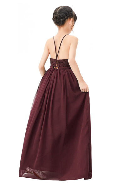 Halter Lace Criss-Cross Flower Girl Dress Wedding Reception Father Daughter Dance Photoshoots L248