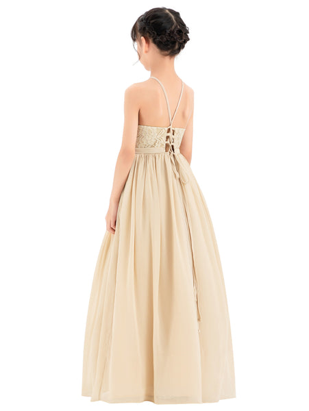 Halter Lace Criss-Cross Flower Girl Dress Wedding Reception Father Daughter Dance Photoshoots L248