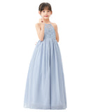 Halter Lace Criss-Cross Flower Girl Dress Wedding Reception Father Daughter Dance Photoshoots L248