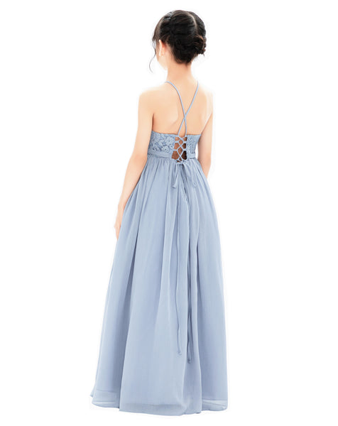 Halter Lace Criss-Cross Flower Girl Dress Wedding Reception Father Daughter Dance Photoshoots L248