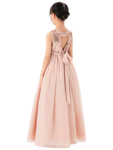 Heart Cutout Chiffon Flower Girl Dress for Formal Events Communion Baptism Father Daughter Dance SH1