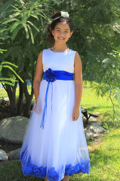 White Tulle Floral Rose Petals Princess Wedding Pageant Recital Birthday Flower Girl Dress 007(1)