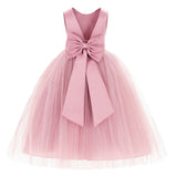 V-Back Satin Flower Girl Dress Elegant Pretty Princess Gown Ceremonial Dresses for Toddlers 219T(2)