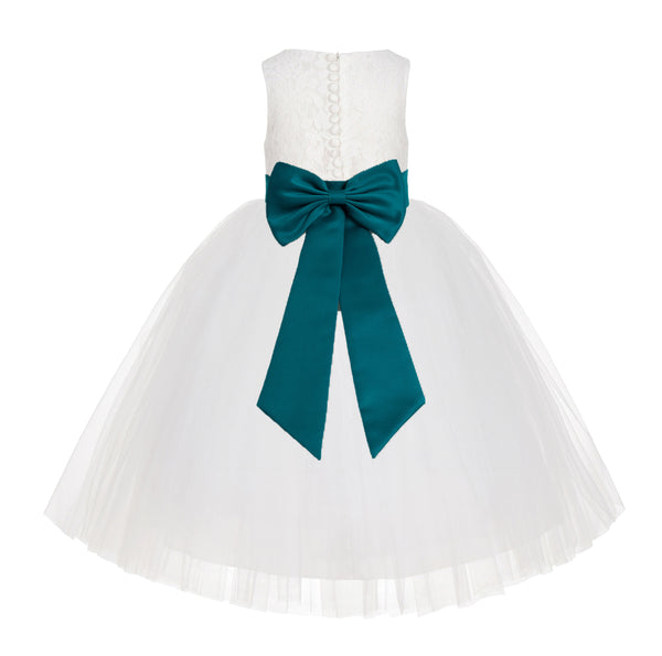 Ivory Floral Lace Flower Girl Dress Special Events Christening Pageant Gown Communion Recital LG7(3)