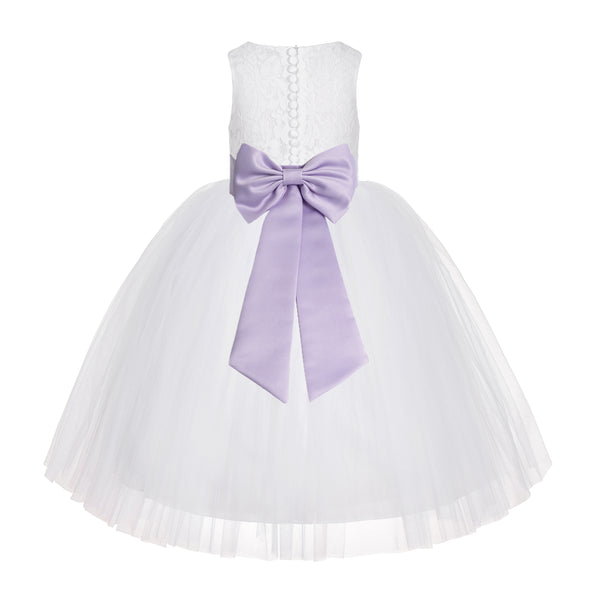 White Floral Lace Flower Girl Dress Special Occasions Wedding Christening Communion Baptism LG7(2)