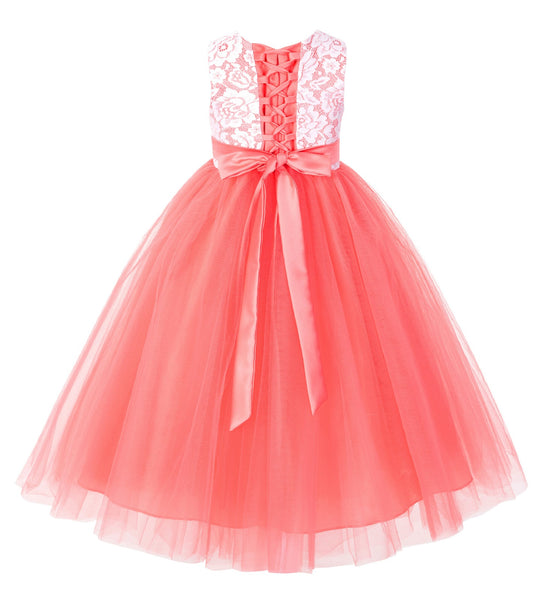 Lace Tulle Tutu Flower Girl Dress Ceremonial Gown Junior Pageant Dress Ballroom Gown 188