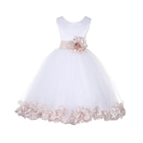 White Tulle Floral Petals Flower Girl Dress Special Occasions Junior Pageant Wedding Holiday 302S(6)