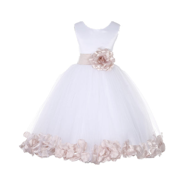 White Tulle Floral Petals Flower Girl Dress Special Occasions Junior Pageant Wedding Holiday 302S(6)