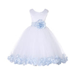 White Tulle Floral Petals Flower Girl Dress Special Occasions Junior Pageant Wedding Holiday 302S(5)