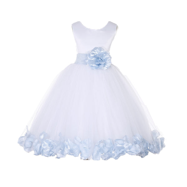 White Tulle Floral Petals Flower Girl Dress Special Occasions Junior Pageant Wedding Holiday 302S(5)