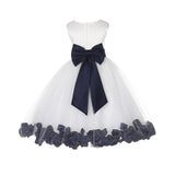 Ivory Elegant Wedding Pageant Special Events Petals Flower Girl Dress with Bow Tie Sash 302T(5)
