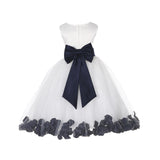 Ivory Elegant Wedding Pageant Special Events Petals Flower Girl Dress with Bow Tie Sash 302T(5)