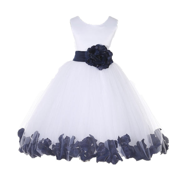 White Tulle Floral Petals Flower Girl Dress Special Occasions Junior Pageant Wedding Holiday 302S(5)