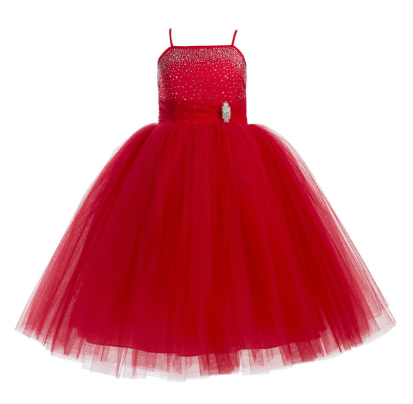 Tulle Rhinestone Flower Girl Dress Junior Ballroom Gown Beauty Pageant Easter Birthday Dress 189