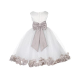 Ivory Elegant Wedding Pageant Special Events Petals Flower Girl Dress with Bow Tie Sash 302T(5)