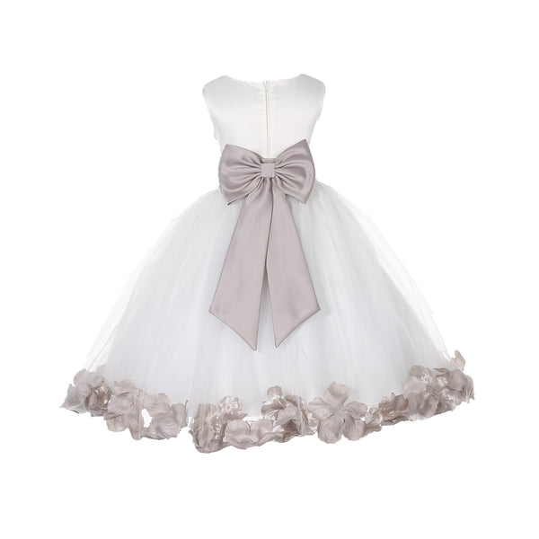 Ivory Elegant Wedding Pageant Special Events Petals Flower Girl Dress with Bow Tie Sash 302T(5)