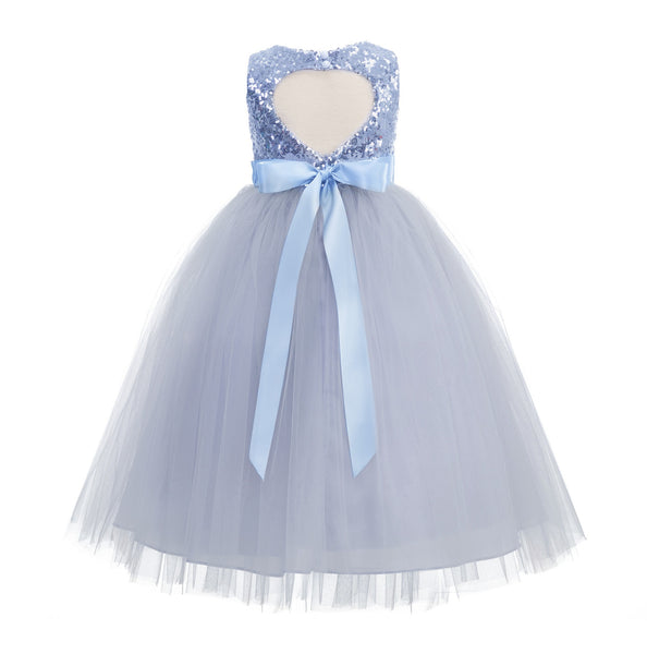 Sequins Heart Cutout Tulle Flower Girl Dress Junior Beauty Pageant Holiday Special Occasions 172seq(2)