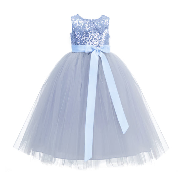 Sequins Heart Cutout Tulle Flower Girl Dress Junior Beauty Pageant Holiday Special Occasions 172seq(2)