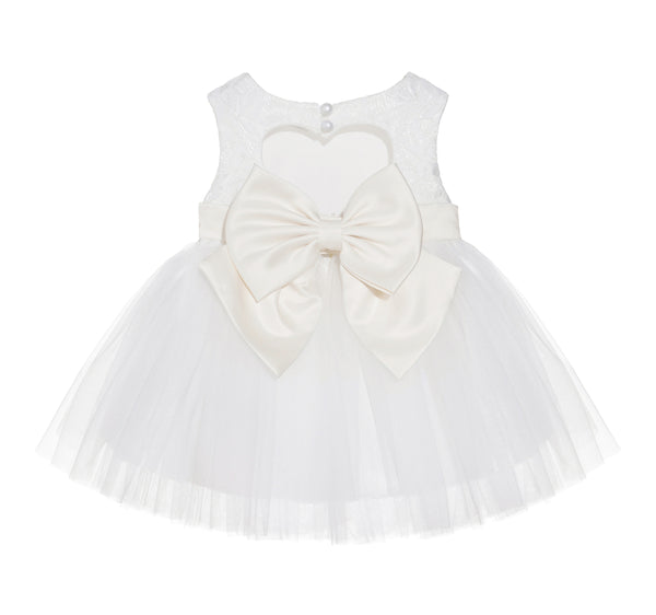 Ivory Lace Heart Cutout Junior Flower Girl Dress Mini Bride Wedding Reception Communion Baptism BB1