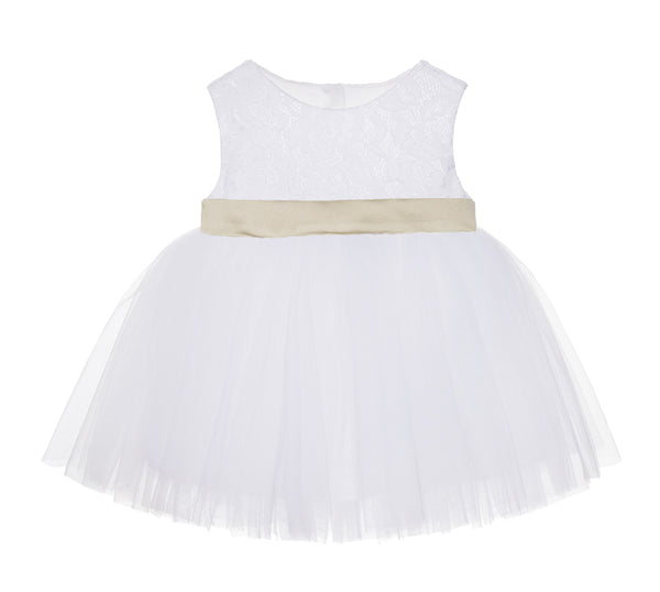 White Lace Heart Cutout Junior Flower Girl Dress Mini Bride Wedding Reception Communion Baptism BB1