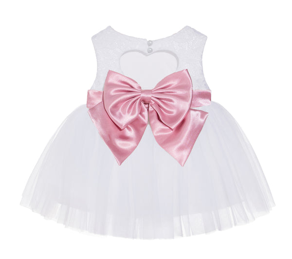 White Lace Heart Cutout Junior Flower Girl Dress Mini Bride Wedding Reception Communion Baptism BB1