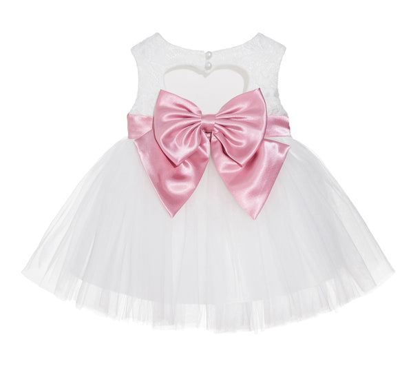 Ivory Lace Heart Cutout Junior Flower Girl Dress Mini Bride Wedding Reception Communion Baptism BB1