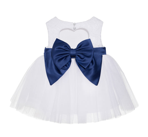 White Lace Heart Cutout Junior Flower Girl Dress Mini Bride Wedding Reception Communion Baptism BB1