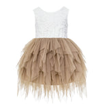 Tiered Tulle Flower Girl Dress Lace Back Junior Bridesmaid Pretty Princess Ceremonial Gown LG6