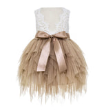 Tiered Tulle Flower Girl Dress Lace Back Junior Bridesmaid Pretty Princess Ceremonial Gown LG6