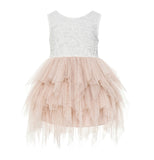 Tiered Tulle Flower Girl Dress Lace Back Junior Bridesmaid Pretty Princess Ceremonial Gown LG6