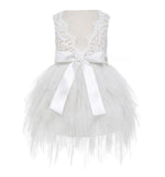 Tiered Tulle Flower Girl Dress Lace Back Junior Bridesmaid Pretty Princess Ceremonial Gown LG6