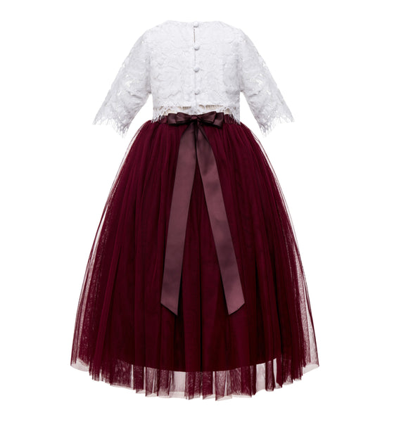 Eyelash Lace Flower Girl Dress A-Line Tulle Wedding Pageant Special Occasions Dance Recital Gown LG5