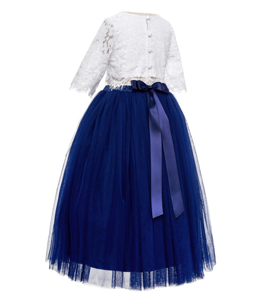 Eyelash Lace Flower Girl Dress A-Line Tulle Wedding Pageant Special Occasions Dance Recital Gown LG5