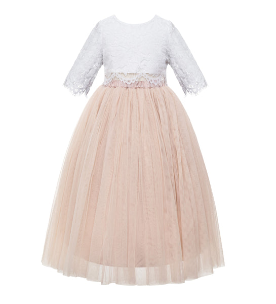 Eyelash Lace Flower Girl Dress A-Line Tulle Wedding Pageant Special Occasions Dance Recital Gown LG5