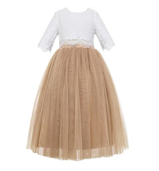 Eyelash Lace Flower Girl Dress A-Line Tulle Wedding Pageant Special Occasions Dance Recital Gown LG5