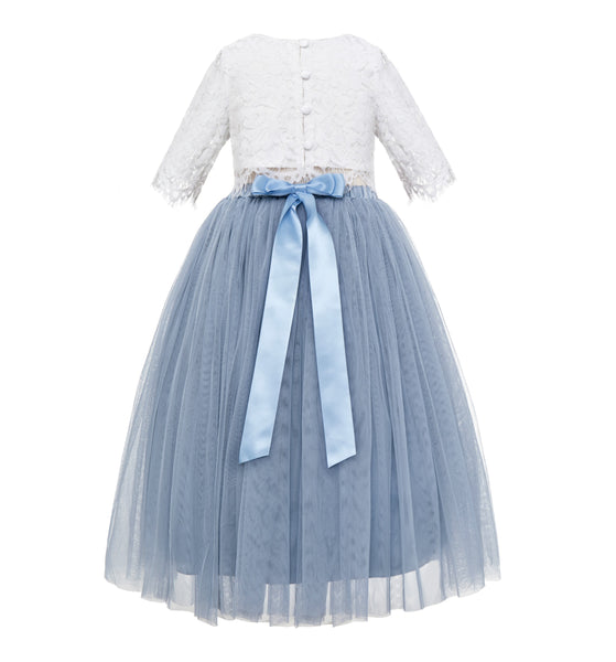 Eyelash Lace Flower Girl Dress A-Line Tulle Wedding Pageant Special Occasions Dance Recital Gown LG5