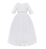 Eyelash Lace Flower Girl Dress A-Line Tulle Wedding Pageant Special Occasions Dance Recital Gown LG5