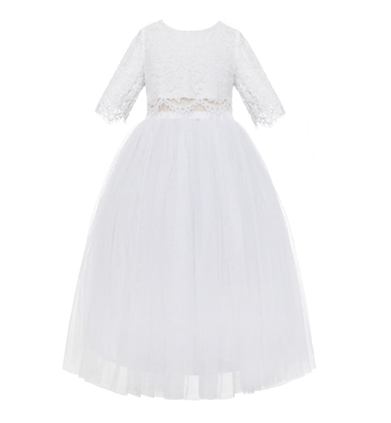 Eyelash Lace Flower Girl Dress A-Line Tulle Wedding Pageant Special Occasions Dance Recital Gown LG5