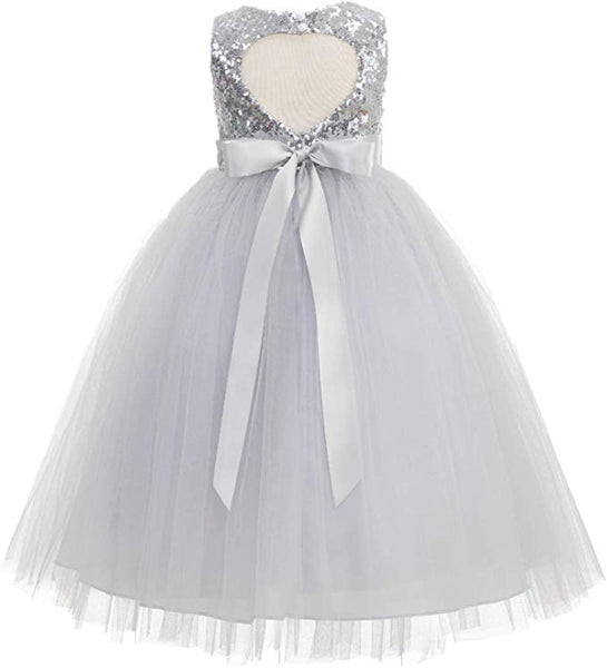 Sequins Heart Cutout Tulle Flower Girl Dress Junior Beauty Pageant Holiday Special Occasions 172seq(1)