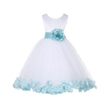 White Tulle Floral Petals Flower Girl Dress Special Occasions Junior Pageant Wedding Holiday 302S(6)