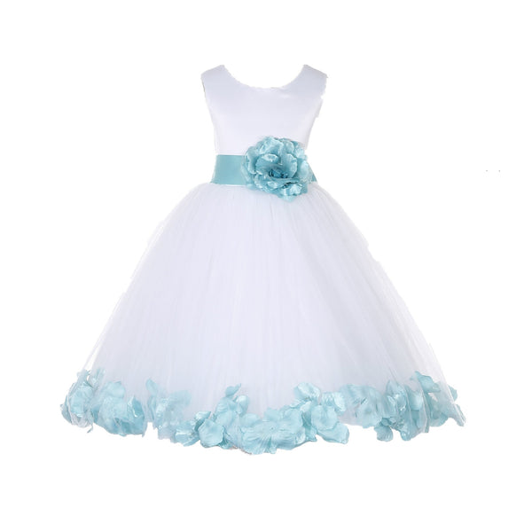 White Tulle Floral Petals Flower Girl Dress Special Occasions Junior Pageant Wedding Holiday 302S(6)