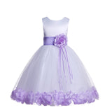White Tulle Floral Rose Petals Princess Wedding Pageant Recital Birthday Flower Girl Dress 007(2)