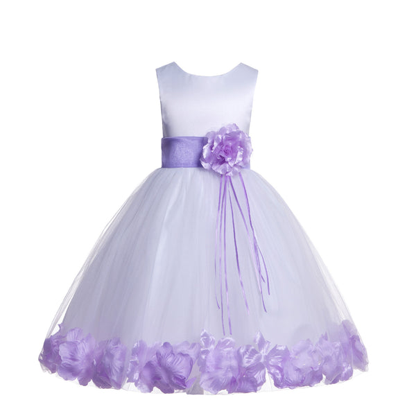 White Tulle Floral Rose Petals Princess Wedding Pageant Recital Birthday Flower Girl Dress 007(2)