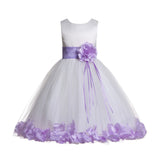 Ivory Tulle Floral Rose Petals Princess Wedding Pageant Recital Birthday Flower Girl Dress 007(2)