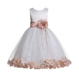 Ivory Tulle Floral Rose Petals Princess Wedding Pageant Recital Birthday Flower Girl Dress 007(3)