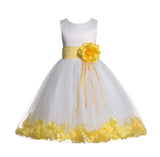 Ivory Tulle Floral Rose Petals Princess Wedding Pageant Recital Birthday Flower Girl Dress 007(3)
