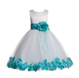 Ivory Tulle Floral Rose Petals Princess Wedding Pageant Recital Birthday Flower Girl Dress 007(3)