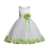 Ivory Tulle Floral Rose Petals Princess Wedding Pageant Recital Birthday Flower Girl Dress 007(2)